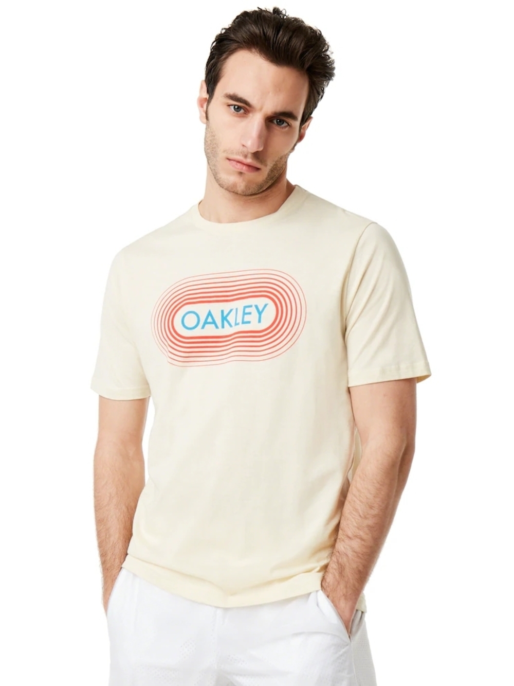Oakley‎ Retro Station Graphic Print Crew Neck T Shirt Men's L Custom Fit Y2K